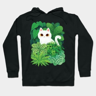 White Cat Face in Houseplants Hoodie